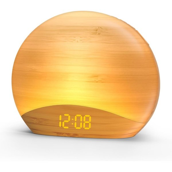 REACHER Sunrise Alarm Clock with Bluetooth Speaker, Gradual Wake Up Light, Digital Dimmable Clock, Bedside Lamps, 8 Color Night Lights, Home Decor, Clock Radios for Bedroom, Adult, Kid