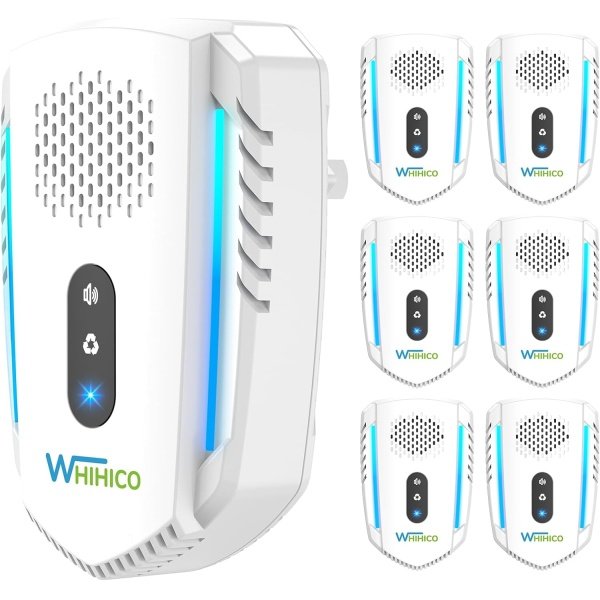 WHIHICO 2025 Upgraded Ultrasonic Pest & Insect Repeller, Ultrasonic Repellent for Roach, Rodent, Mouse, Bugs, Mosquito, Mice, Spider, Ant,Electronic Plug in Pest Control,3 Mode Switching,6 Packs