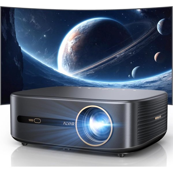 Alvar [1000 ANSI & Audio by DBX-TV] Alvar 4K Projector with WiFi 6 and Bluetooth, 30W Speakers, Netflix Certified & DoIby Audio Outdoor Proyector, Auto Focus Native 1080P Smart Projector, Black