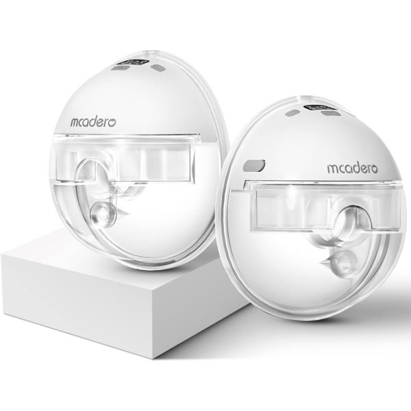 Mcadero M1 Upgrade Wearable Breast Pump with 4 Modes & 12 Levels，Breastfeeding Pump with LED Display，Ultra Quiet & Lightweight，2 Pack White