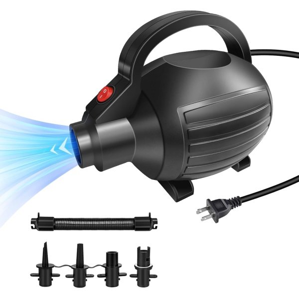 VOFiTNY Electric Air Pump for Inflatables 600W Air Mattress Pump,Portable Bed Pump for Gymnastics Mat Pool Toy Float Raft Airbed Quick Inflate/Deflate with 4 Nozzles 110-120V AC