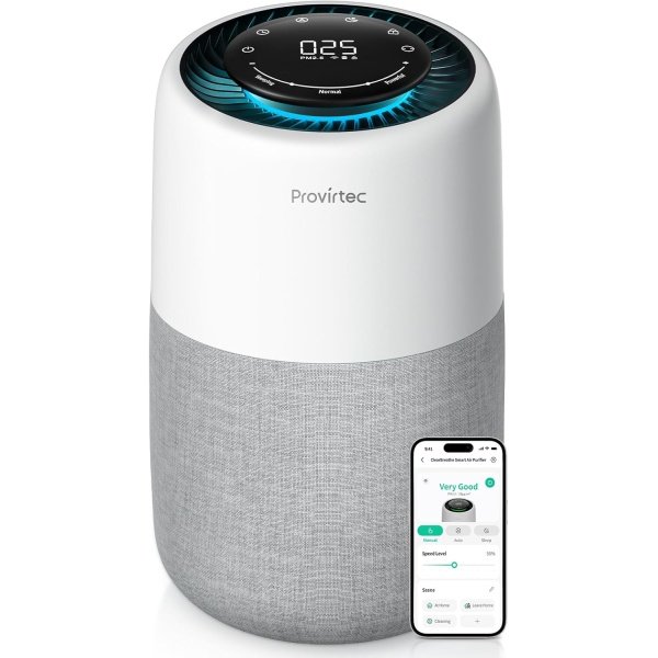 Provirtec Air Purifier for Bedroom Home, 5-Stage HEPA Filtration System, Covers Up to 916 Ft² with PM2.5 Real-Time Monitor, Auto Mode, Smart WiFi, Reduces Allergies, Dust, Pollen, Pet Dander, Smoke